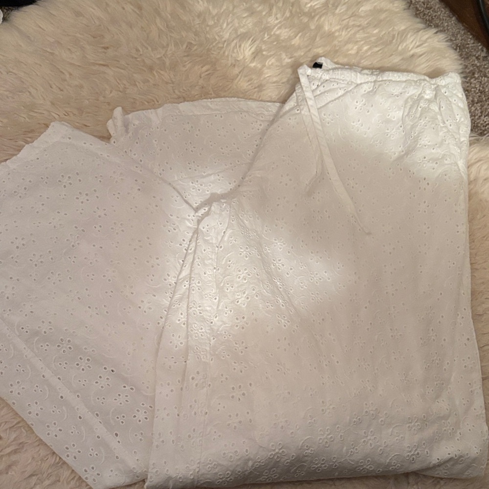White eyelet pants